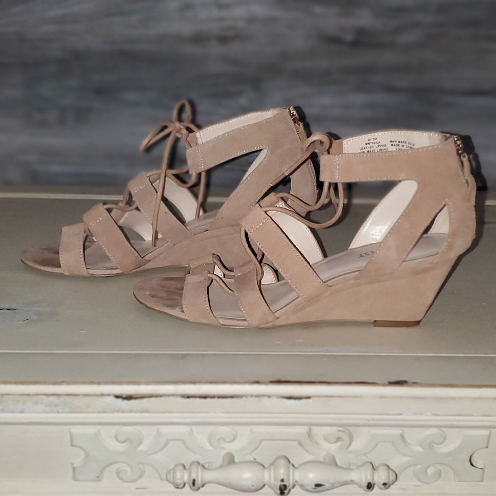 Nude Suede Nine West Gladiator Sandal Wedge